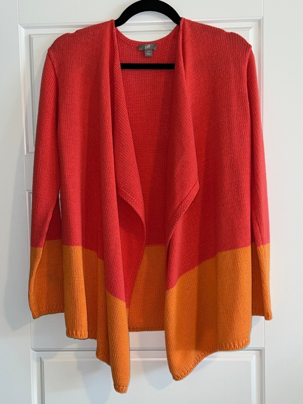 J. Jill Coral Orange Colorblock Open Front Cotton Blend Cardigan Sweater XS